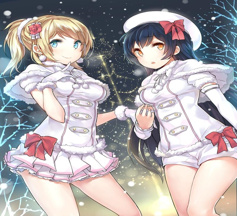 Two Anime Girls in Winter Outfits — White