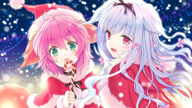 Two Anime Girls in Winter — Pink