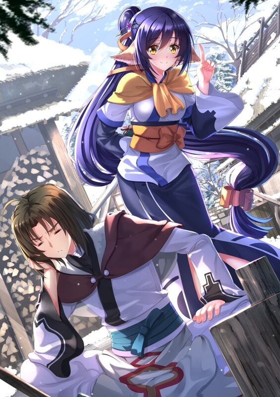 Two Anime Girls in Winter — Purple, Calm, Snow