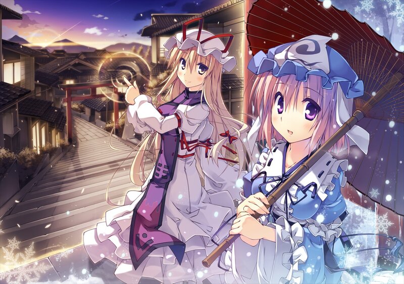Two Anime Girls in Winter — Purple, Serene