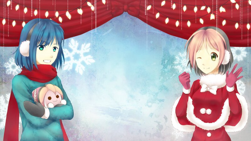Two Anime Girls in Winter — Red, Festive, Scarves