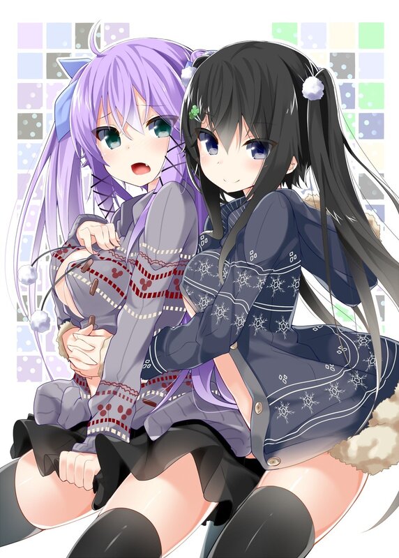 Two anime girls in winter sweaters