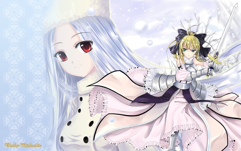 Two Anime Girls in Winter — White, Dramatic