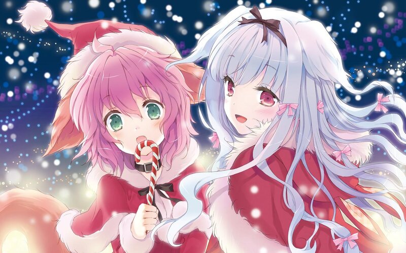 Two Anime Girls in Winter — White, Festive
