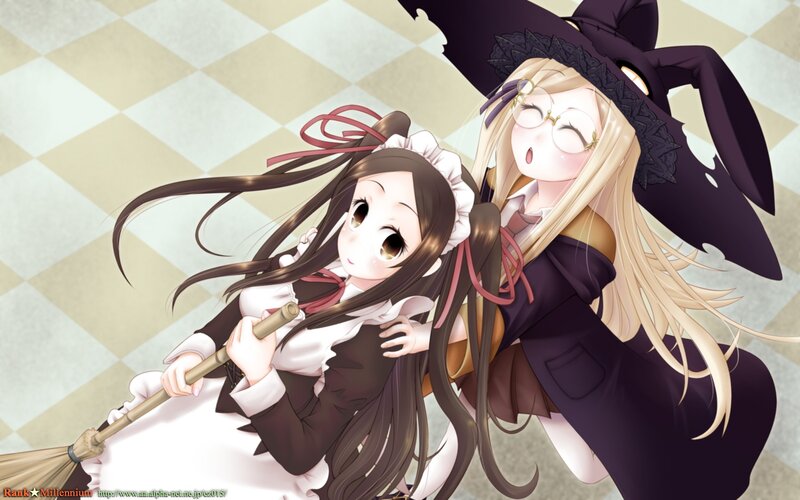 Two anime girls in witch costumes