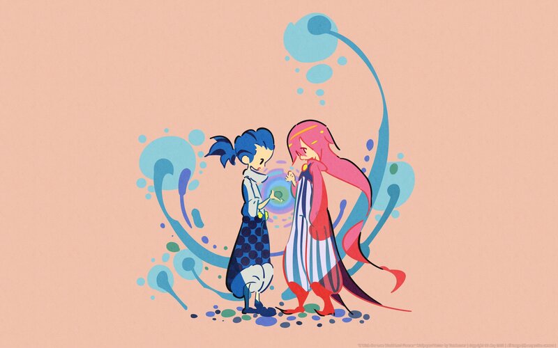 Two Anime Girls Interacting — Peach