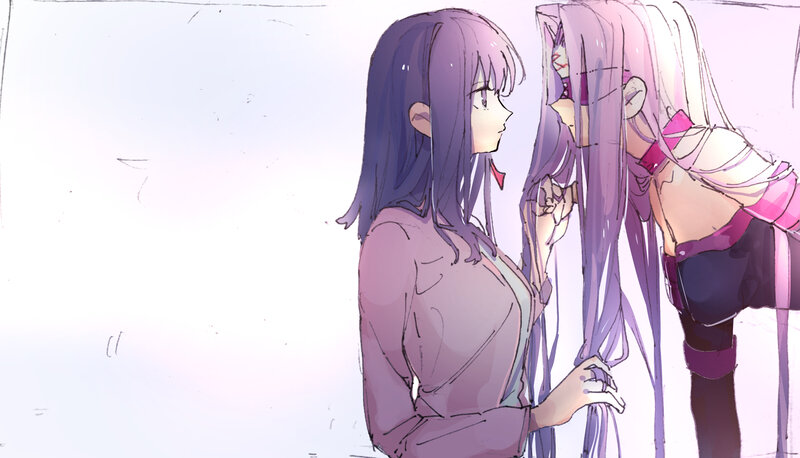 Two Anime Girls Interacting — Purple, Calm
