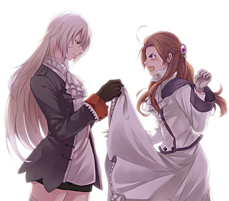 Two Anime Girls Interacting — White