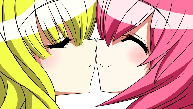 two anime girls kissing