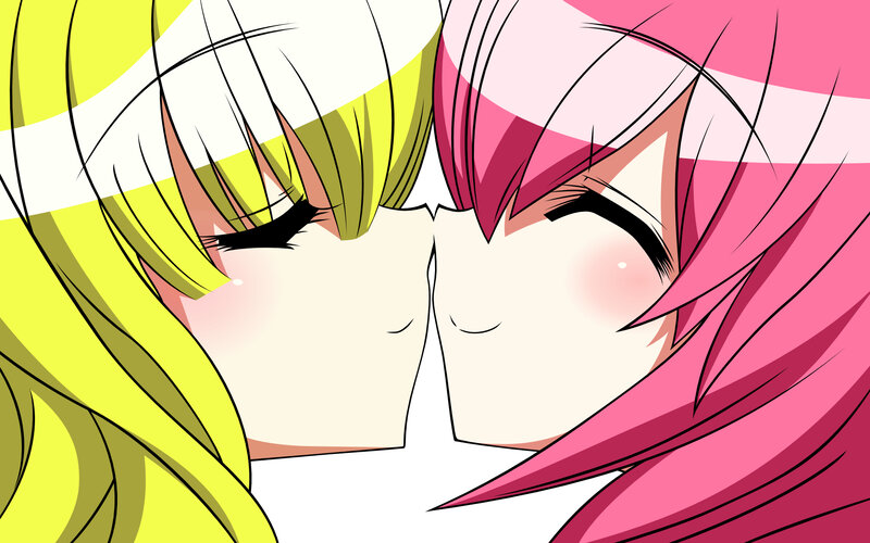 two anime girls kissing