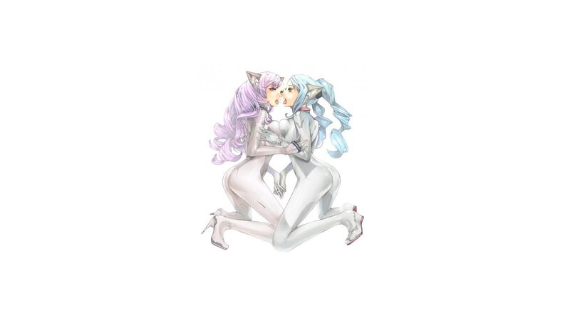 two anime girls kissing