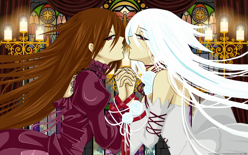 Two Anime Girls Kissing — Brown