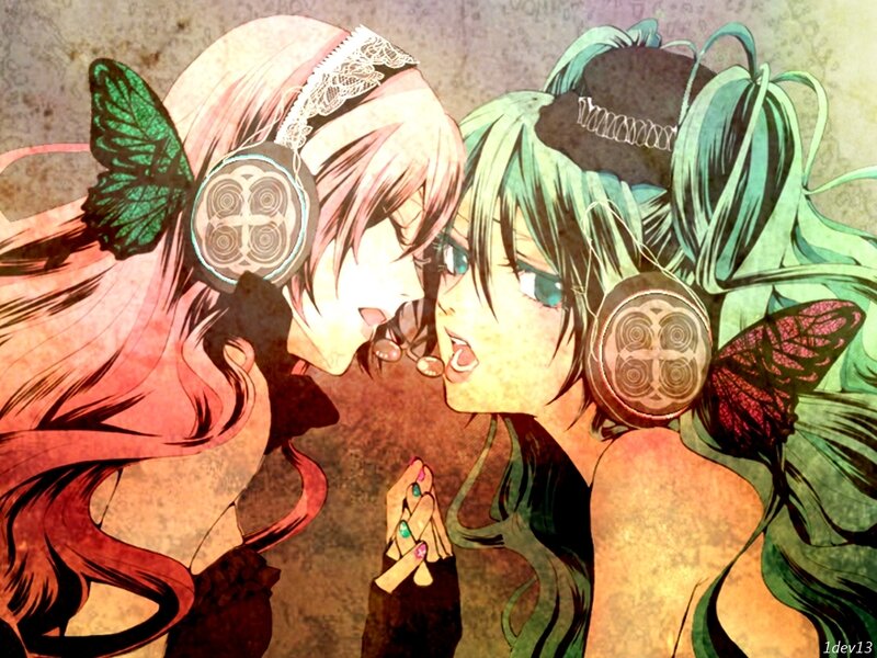 Two Anime Girls Kissing — Green, Intimate