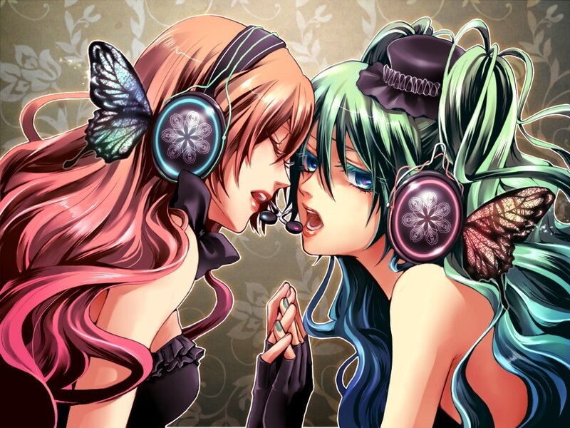 Two Anime Girls Kissing — Green
