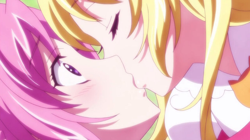 Two Anime Girls Kissing — Pink, Intimate, Close-up