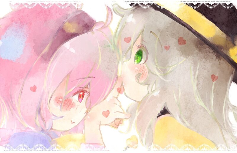 Two Anime Girls Kissing — Pink, Romantic, Digital Art