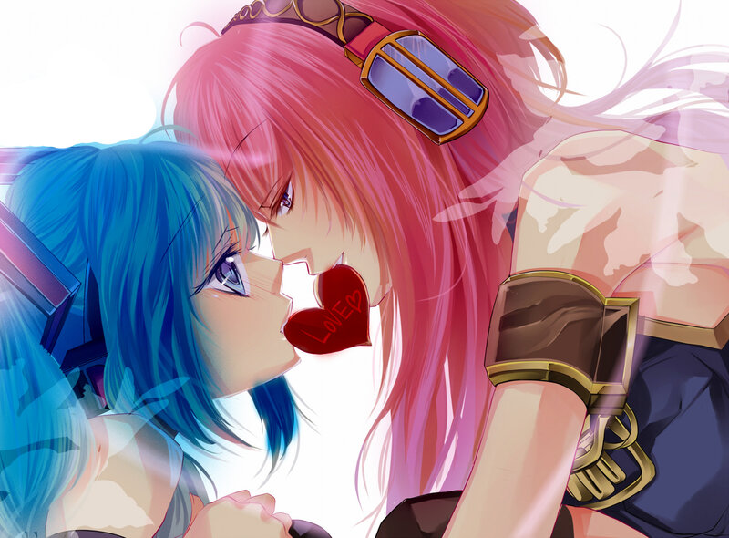 Two Anime Girls Kissing — Pink