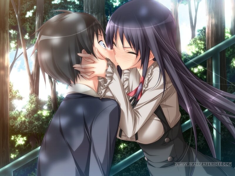 Two Anime Girls Kissing — Purple, Romantic, Afternoon