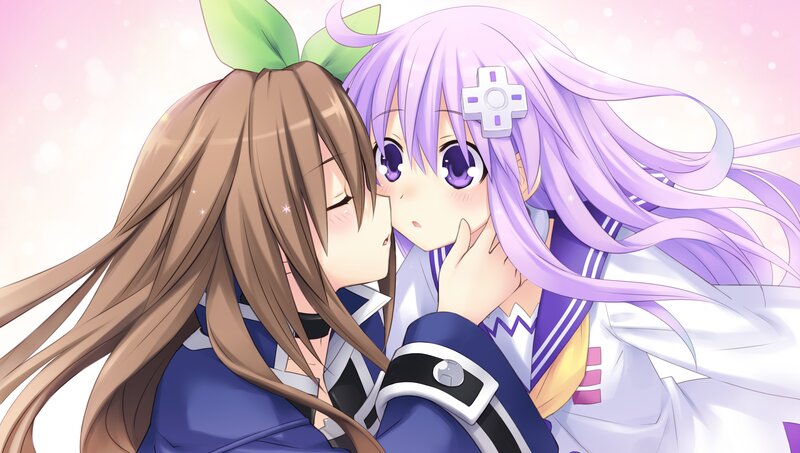 Two Anime Girls Kissing — Purple, Romantic, Digital Art