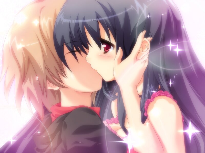 Two Anime Girls Kissing — Purple, Romantic, Sparkles