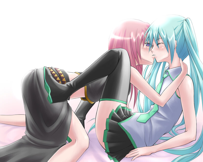 two anime girls kissing
