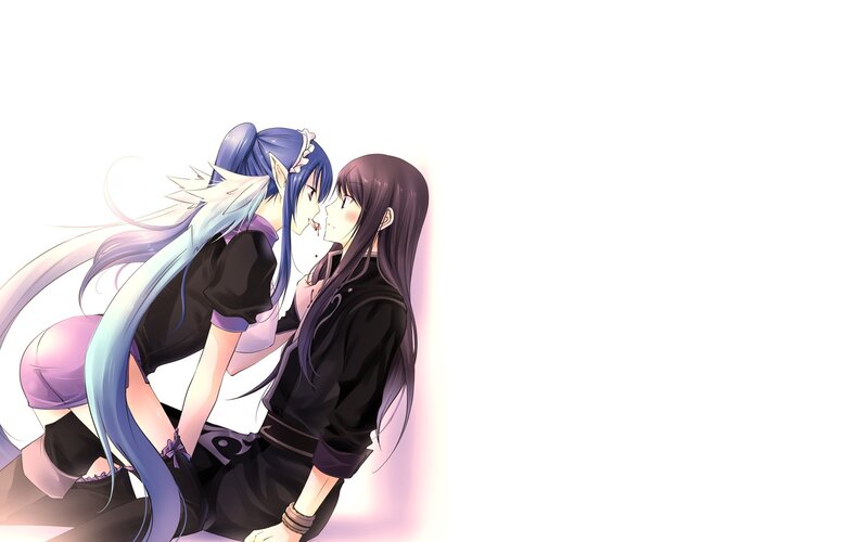 Two Anime Girls Kissing — White, Intimate, Long Hair