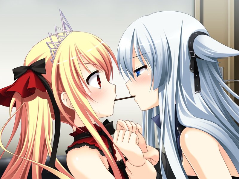 Two Anime Girls Kissing — White