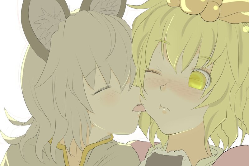 Two Anime Girls Kissing — Yellow, Affectionate