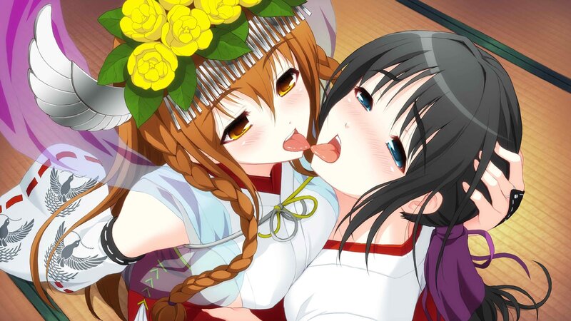 Two Anime Girls Kissing — Yellow, Intimate, Flowers