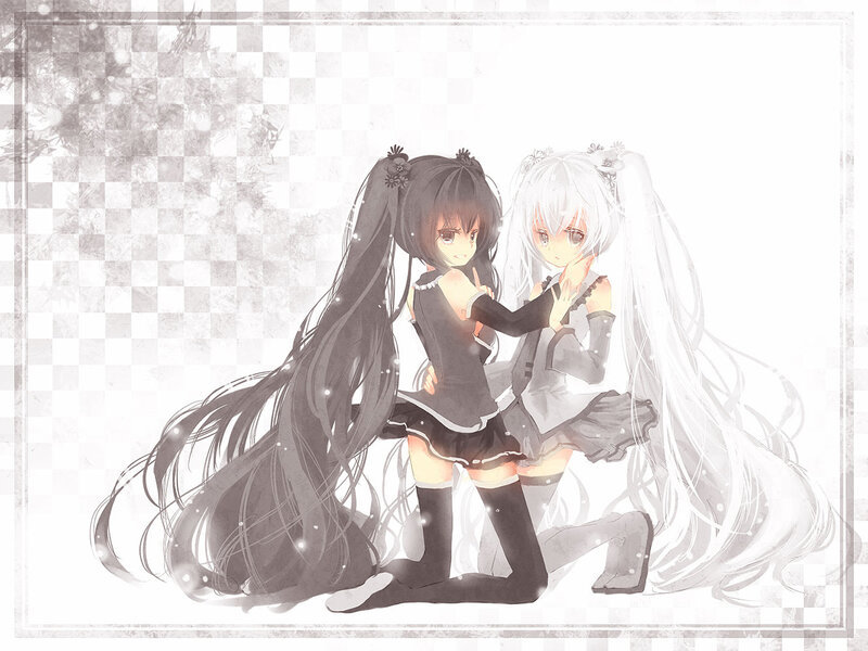 Two Anime Girls Kneeling — Black, Calm, Long Hair