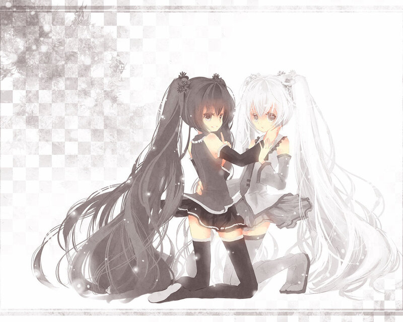 Two Anime Girls Kneeling — Black