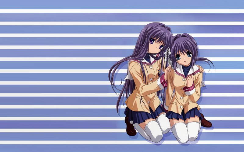 Two Anime Girls Kneeling — Blue