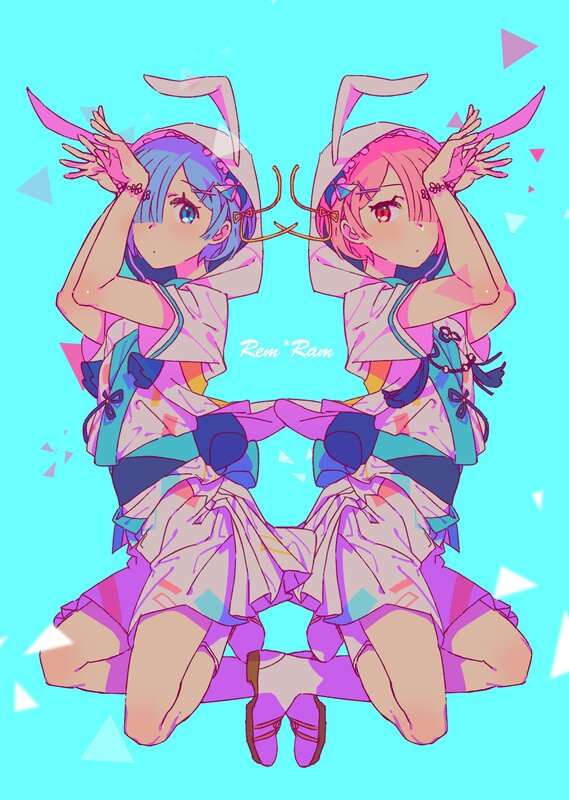 Two Anime Girls Kneeling — Cyan