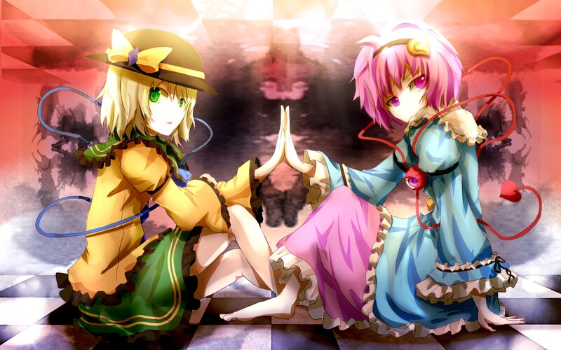 Two Anime Girls Kneeling — Pink, Dramatic