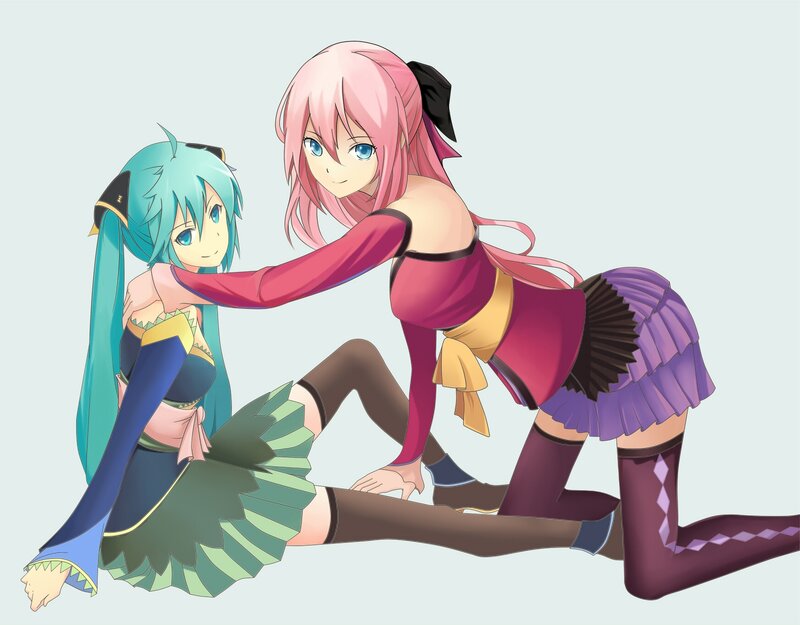 Two Anime Girls Kneeling — Pink, Playful