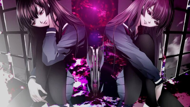 Two Anime Girls Kneeling — Purple, Dramatic