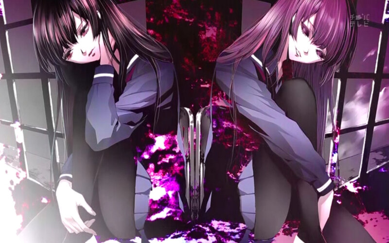 Two Anime Girls Kneeling — Purple