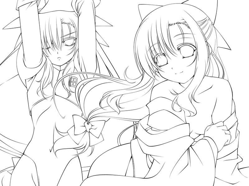 two anime girls line art