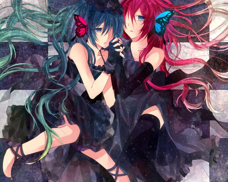 Two Anime Girls Lying — Blue, Dramatic, Butterflies