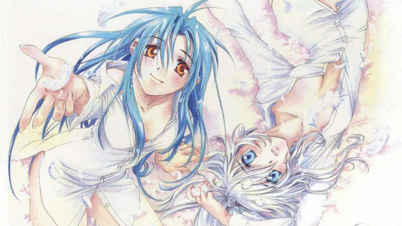 Two Anime Girls Lying — Blue, Dreamy, Manga
