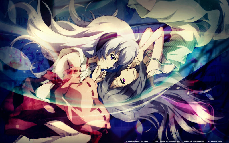Two Anime Girls Lying — Blue, Dreamy