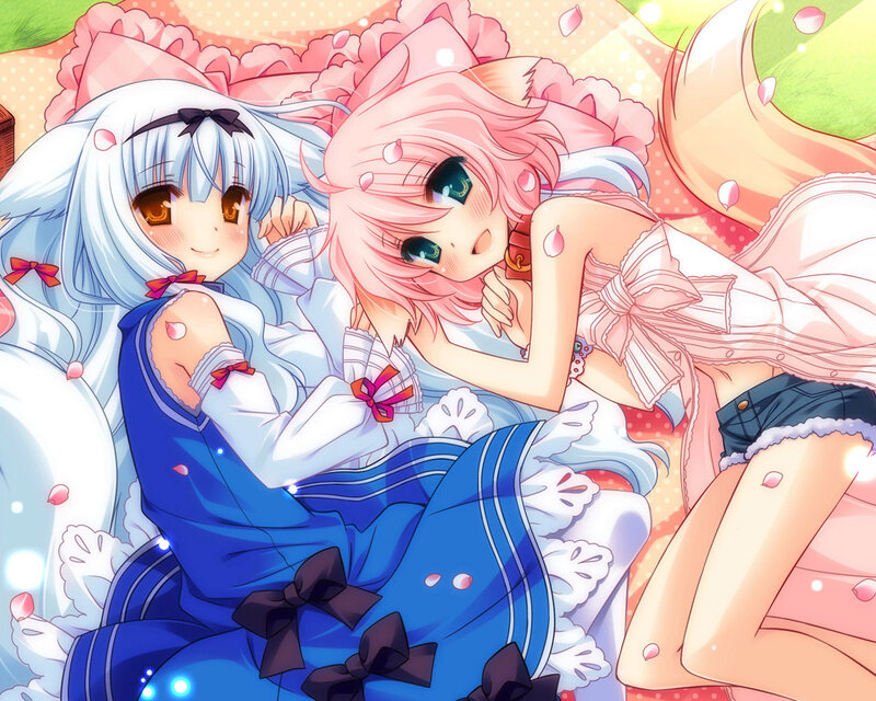 Two Anime Girls Lying — Blue, Peaceful