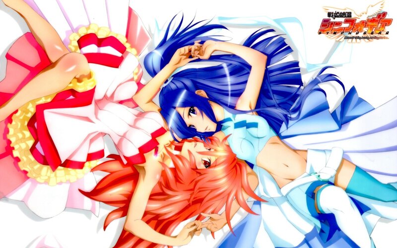 Two Anime Girls Lying — Blue, Relaxed