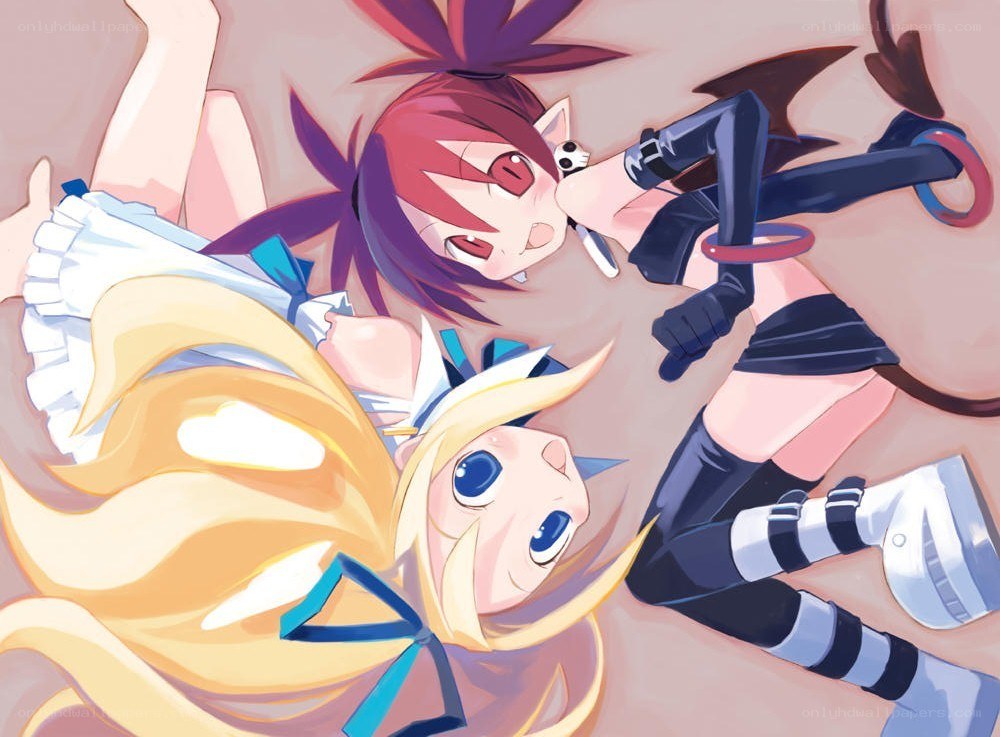 Two anime girls lying down