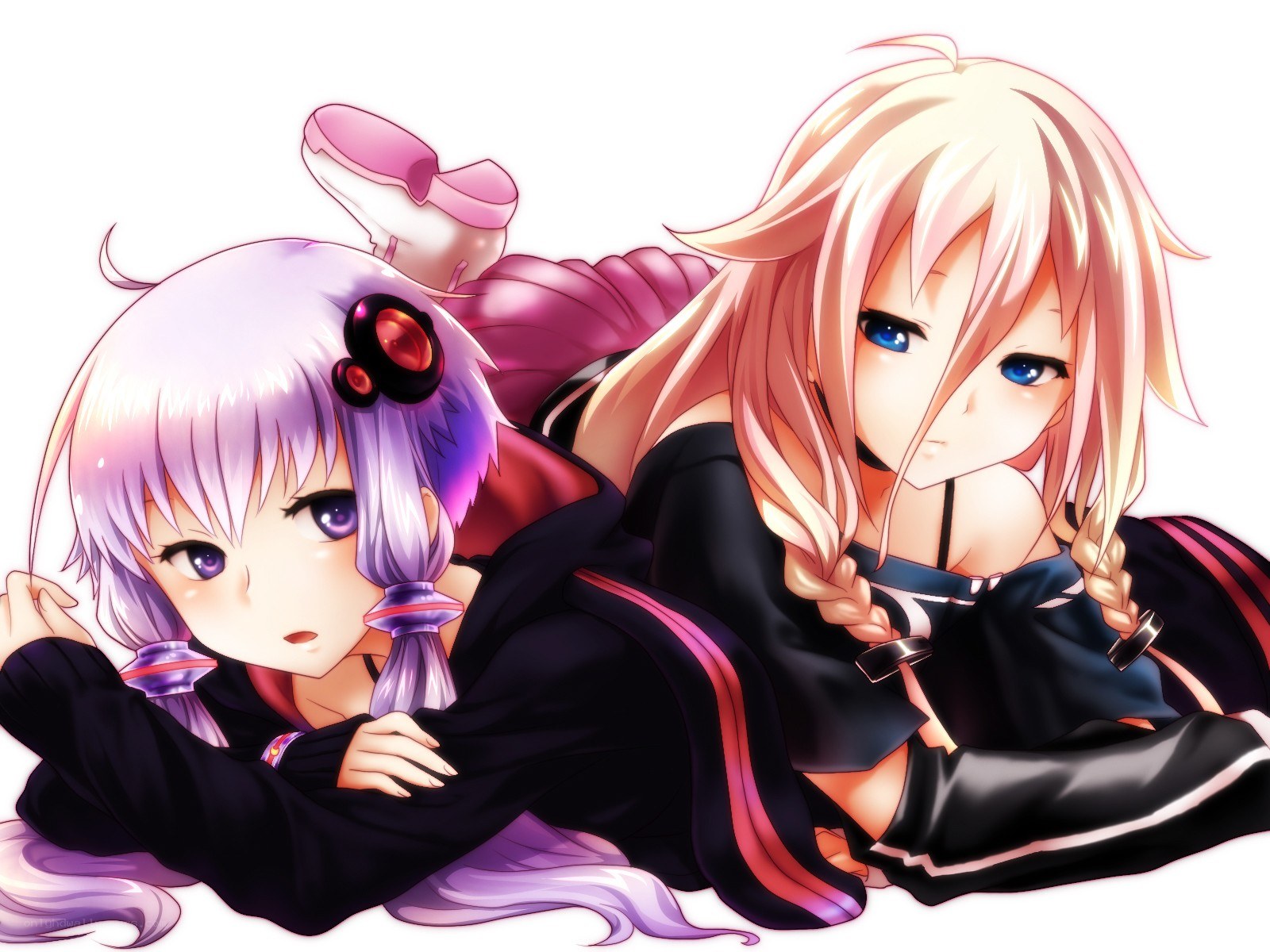 Two anime girls lying down