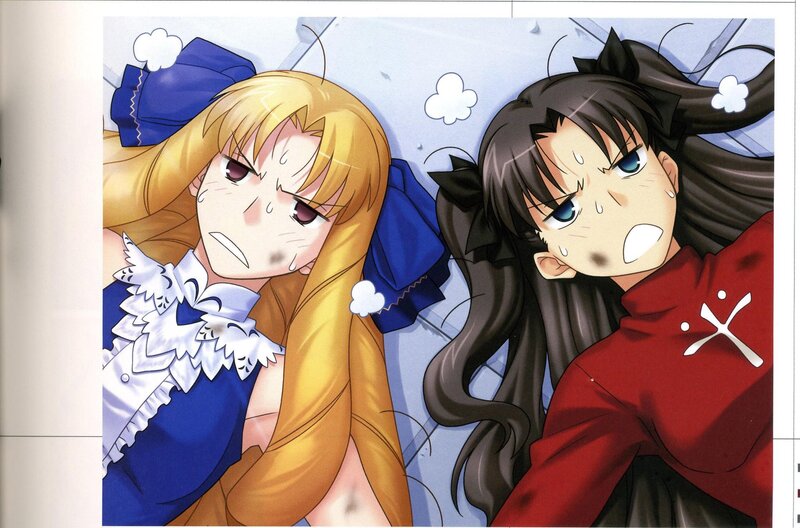 Two anime girls lying down