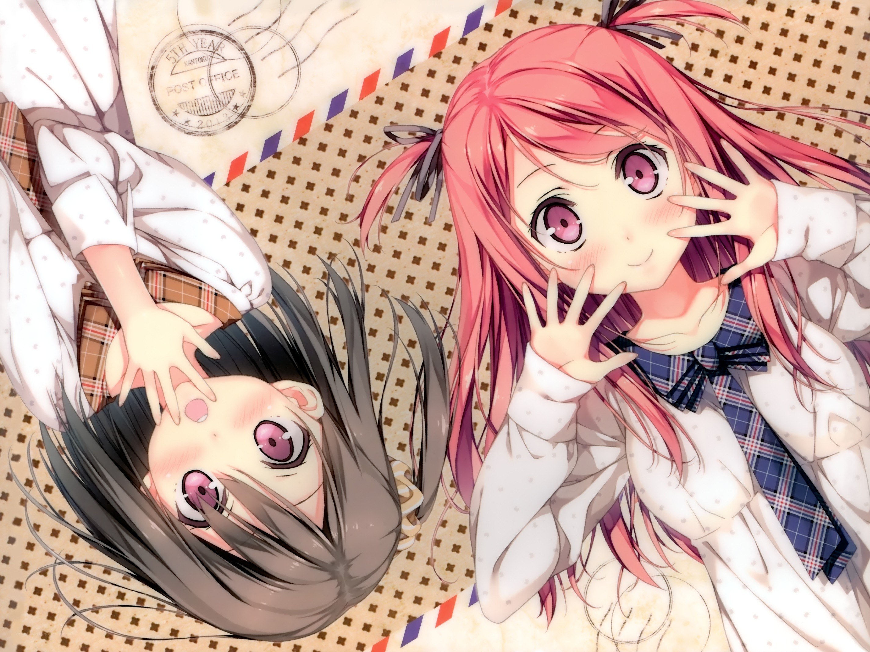 Two anime girls lying down