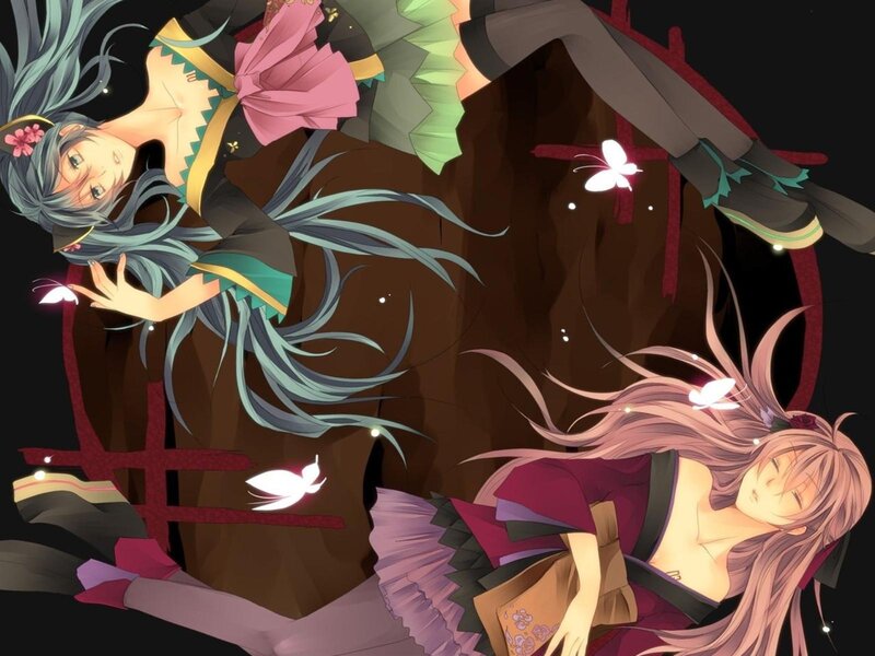 Two Anime Girls Lying Down — Black, Serene