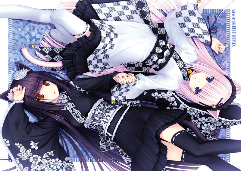 Two Anime Girls Lying Down — Black