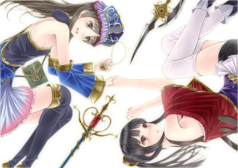 Two Anime Girls Lying Down — Blue, Calm, Swords